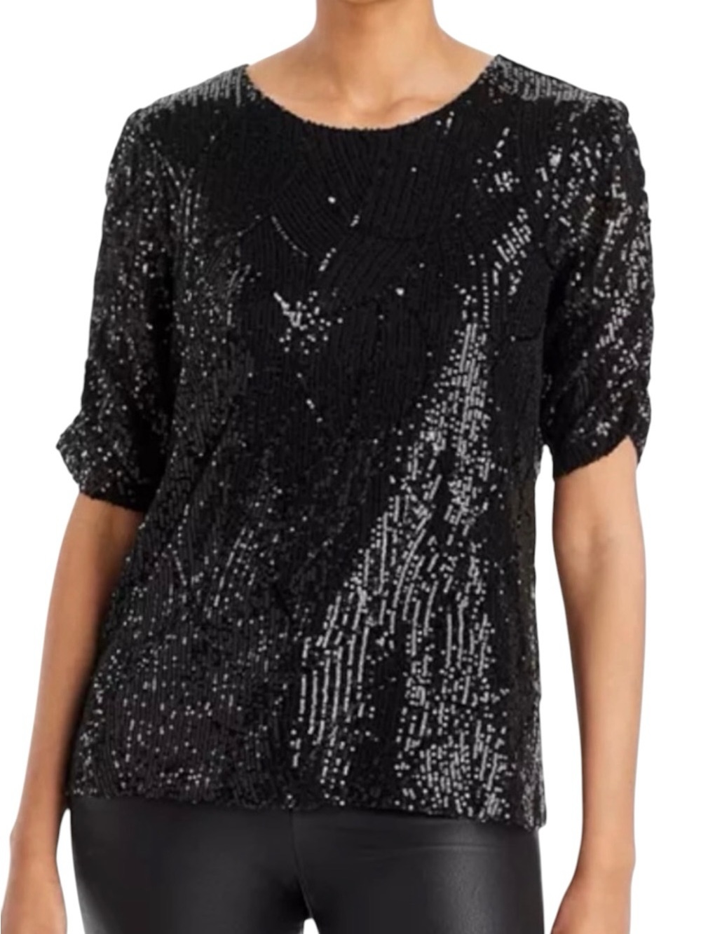 NWT Single Thread Black Sequin Puff Sleeve Blouse Top L